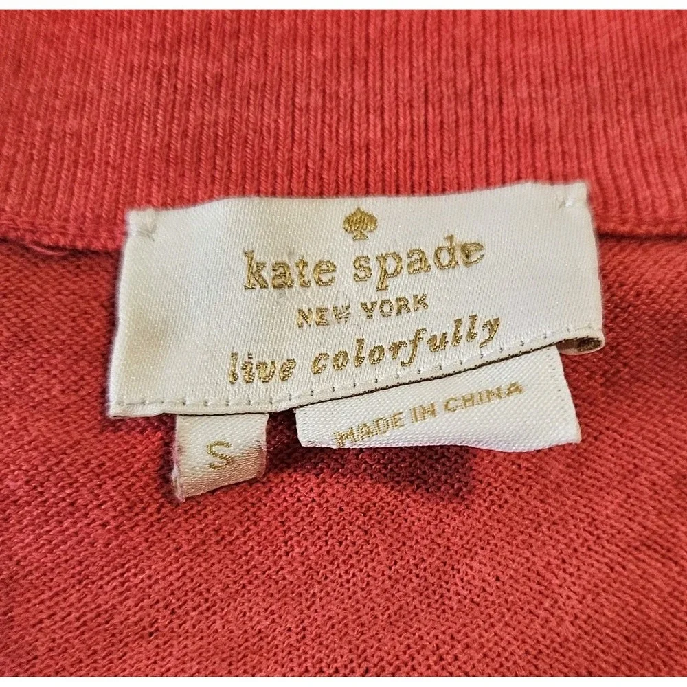 Kate Spade Cardigan Sweater Size Small Pink Bow Trim Jewel Rhinestone Buttons‎